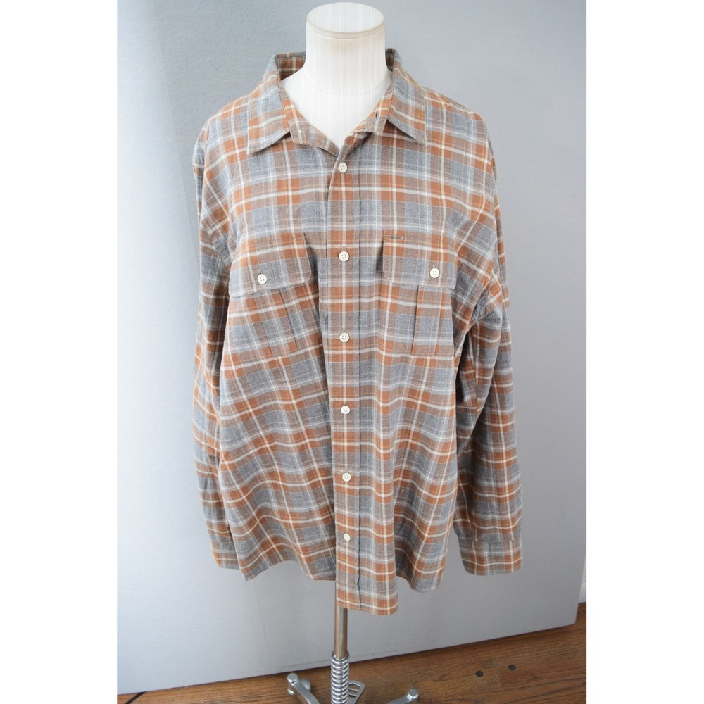 Jack Spade Bleecker Street XL Plaid Flannel Shirt Button Down Gray Brown